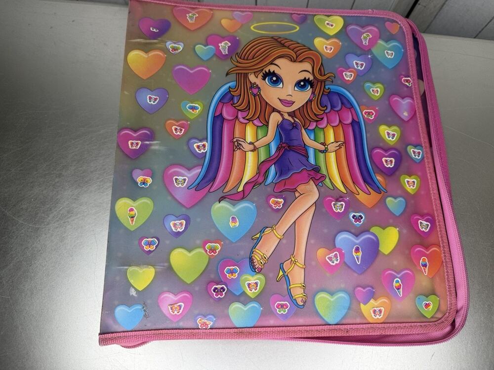 Y2K Lisa Frank Zipper Angel Hearts Girl Binder Folder Vintage Colorful